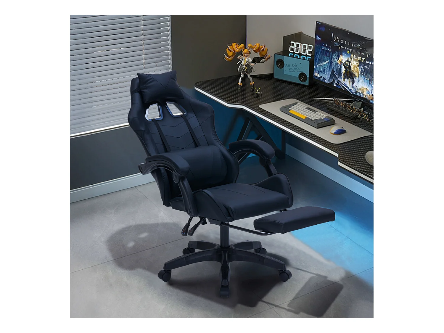 Ergonomischer Neigbarer Büro-Gaming-Stuhl Schwarz mit Fußstütze - Komfort und Stil für Homeoffice und Spiele