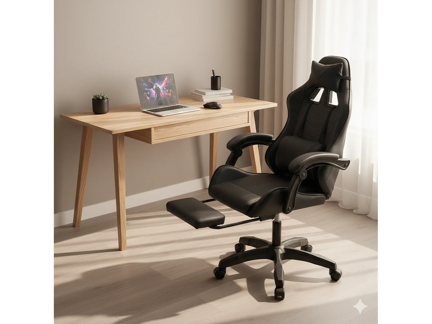 Chaise gaming de bureau ergonomique inclinable noire Altair