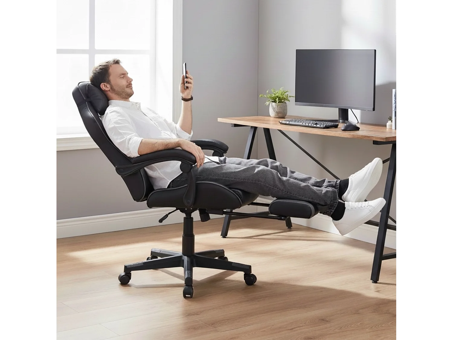 Chaise gaming de bureau ergonomique inclinable noire Altair