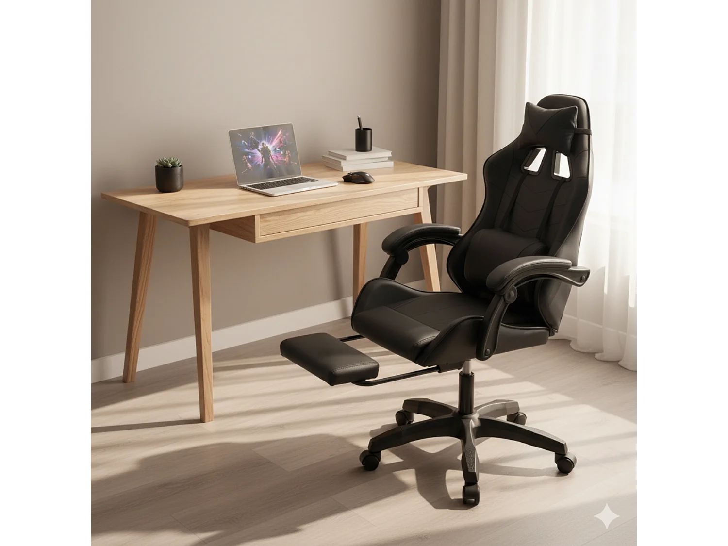 Chaise gaming de bureau ergonomique inclinable noire Altair