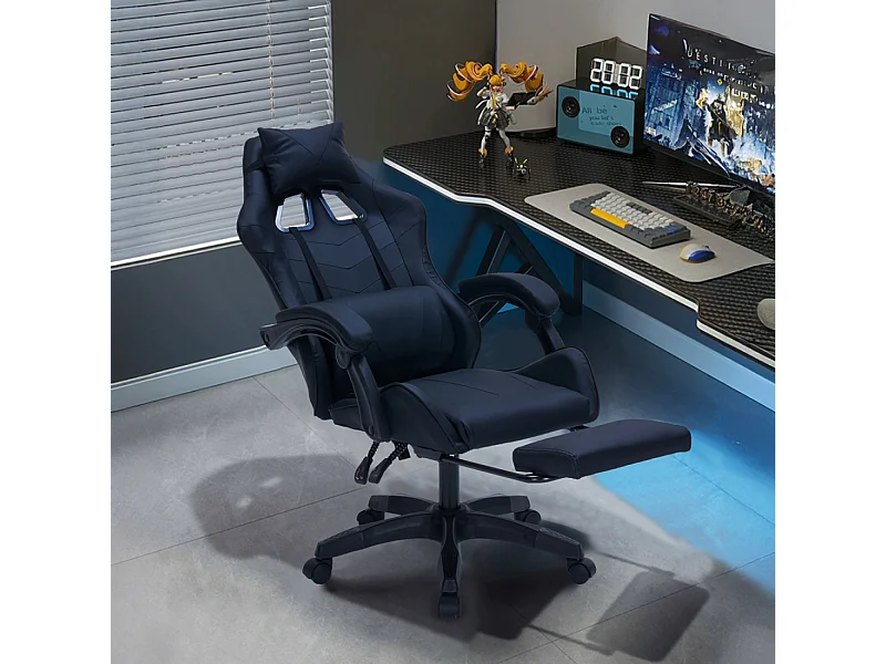 Ergonomische Kantelbare Zwarte Gaming Bureaustoel met Voetensteun - Comfort en Stijl voor Thuiswerken en Gaming