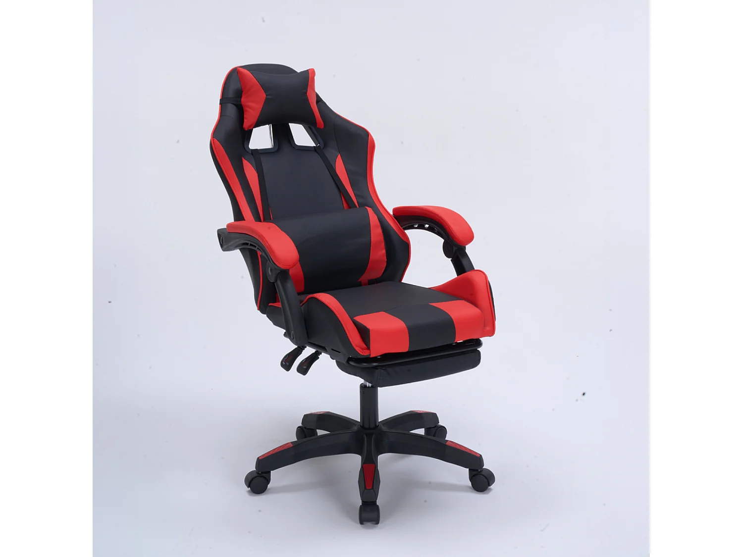 Ergonomische Kantoor Gamingstoel Kantelbaar Zwart en Rood met Voetensteun en Kussens