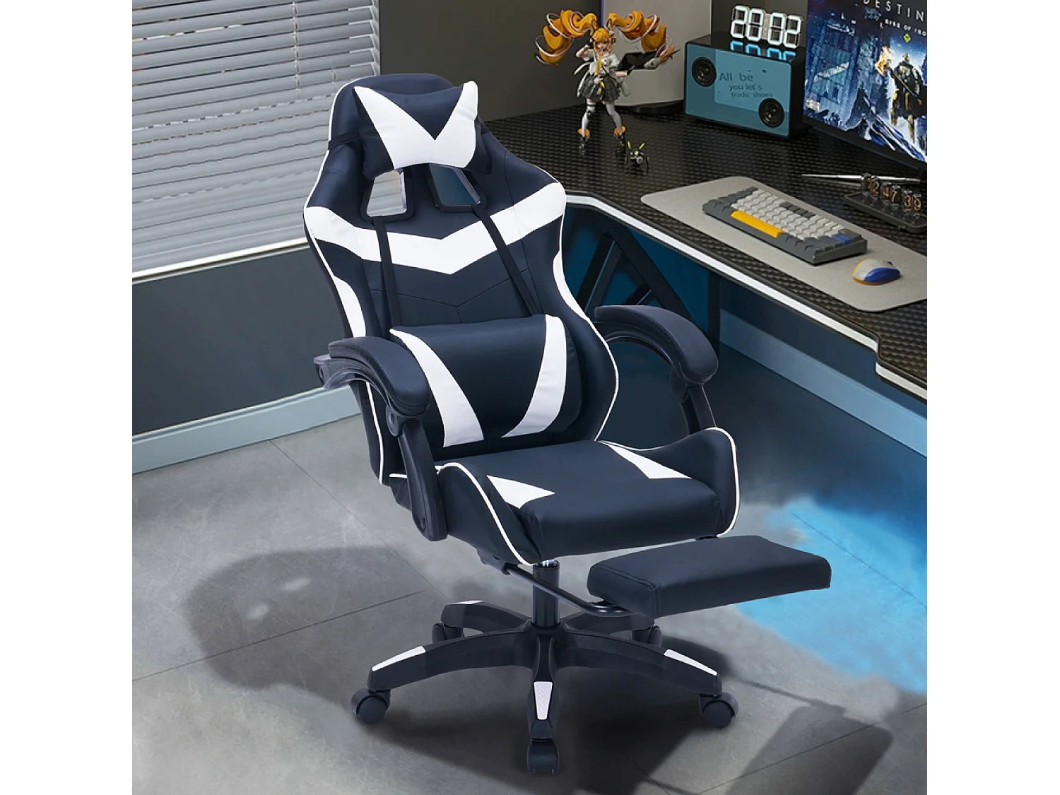 Chaise gaming de bureau ergonomique inclinable noir et blanc Altair