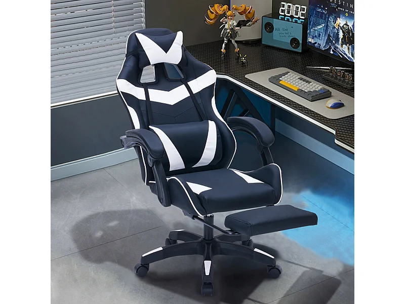 Chaise gaming de bureau ergonomique inclinable noir et blanc Altair