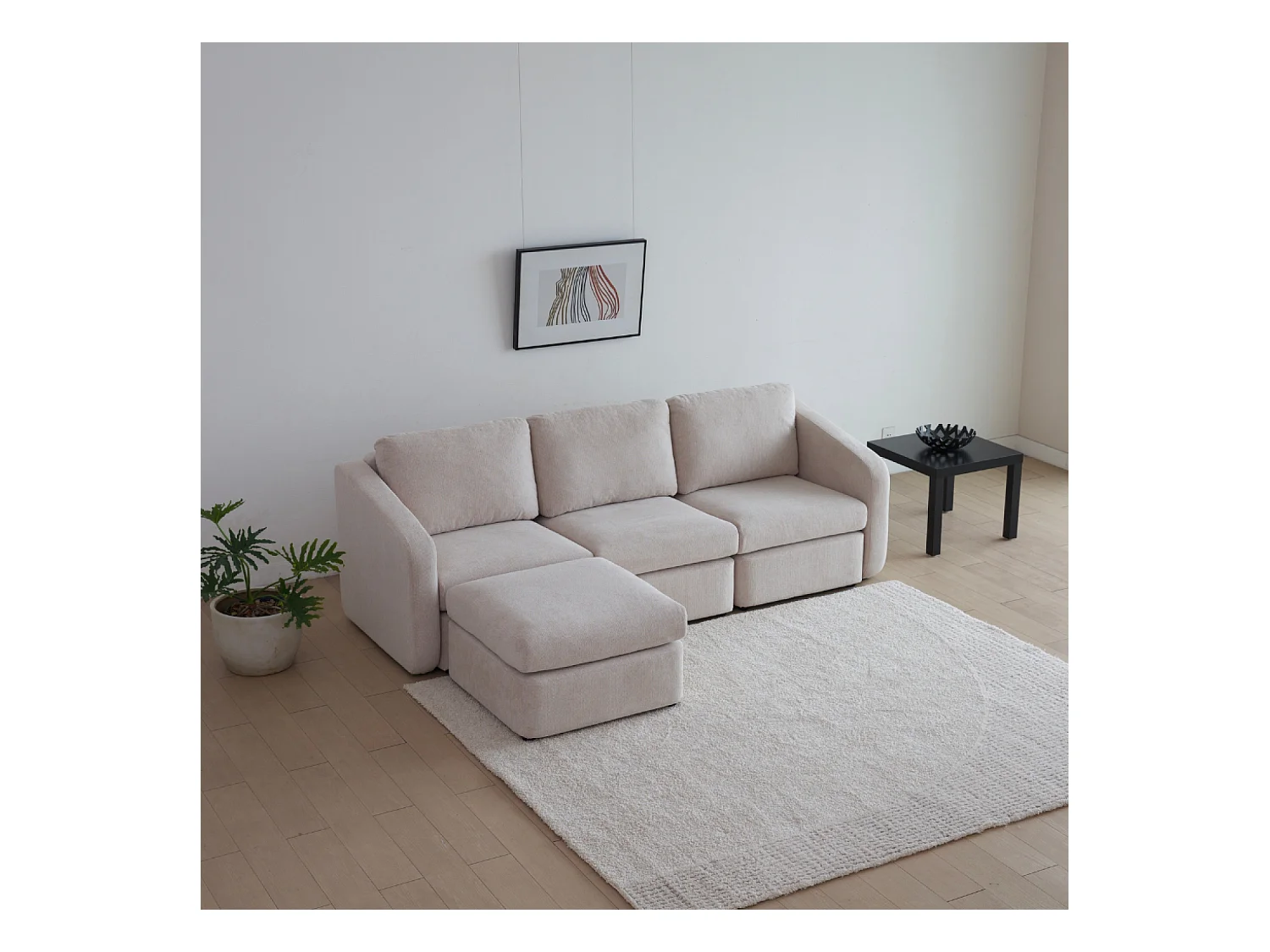 Canapé modulable 3 places beige avec pouf KONEKT