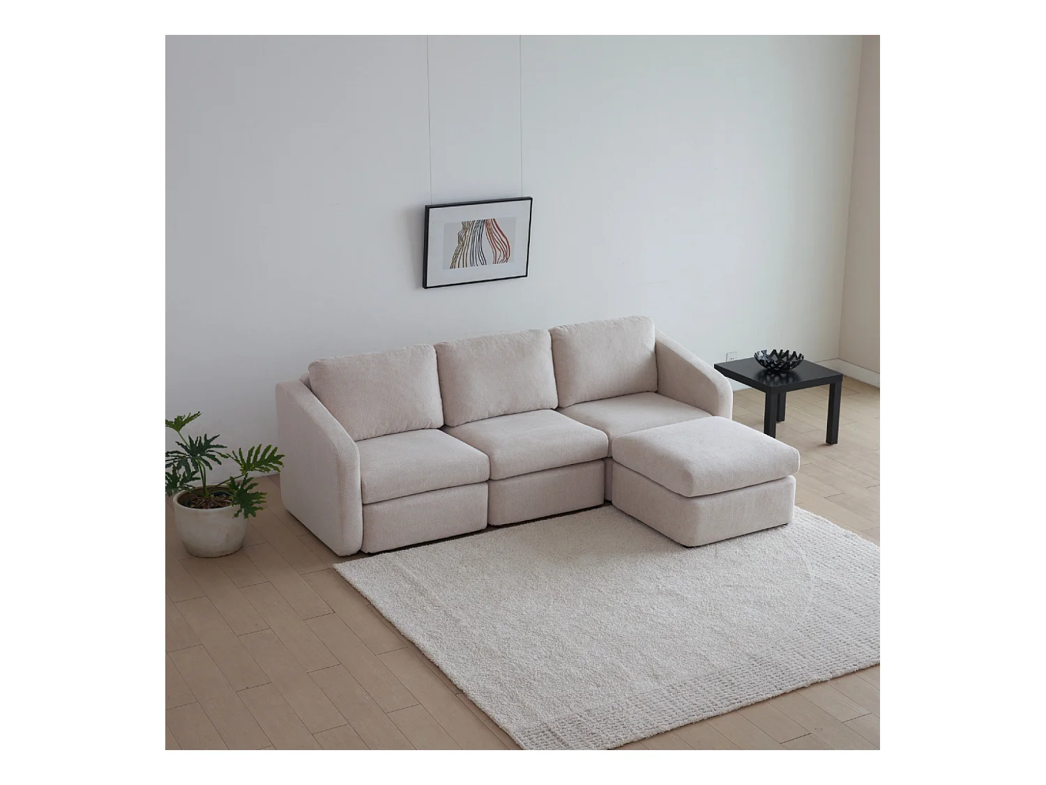 Canapé modulable 3 places beige avec pouf KONEKT