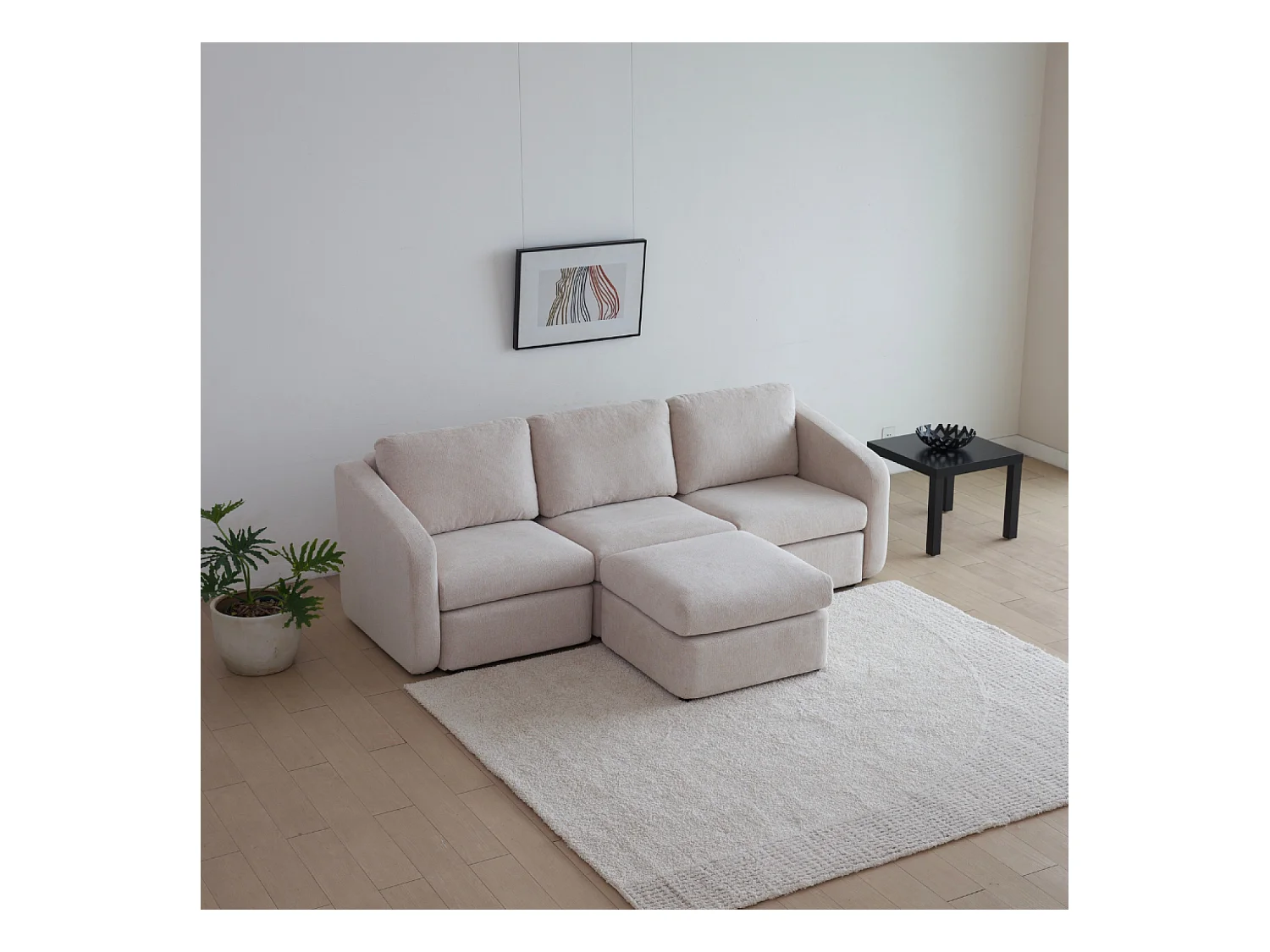 Canapé modulable 3 places beige avec pouf KONEKT