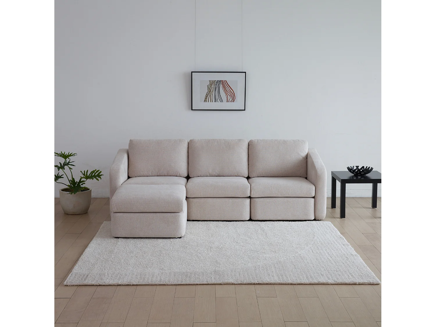 Canapé modulable 3 places beige avec pouf KONEKT