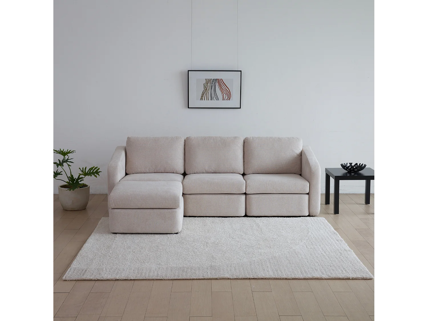Canapé modulable 3 places beige avec pouf KONEKT