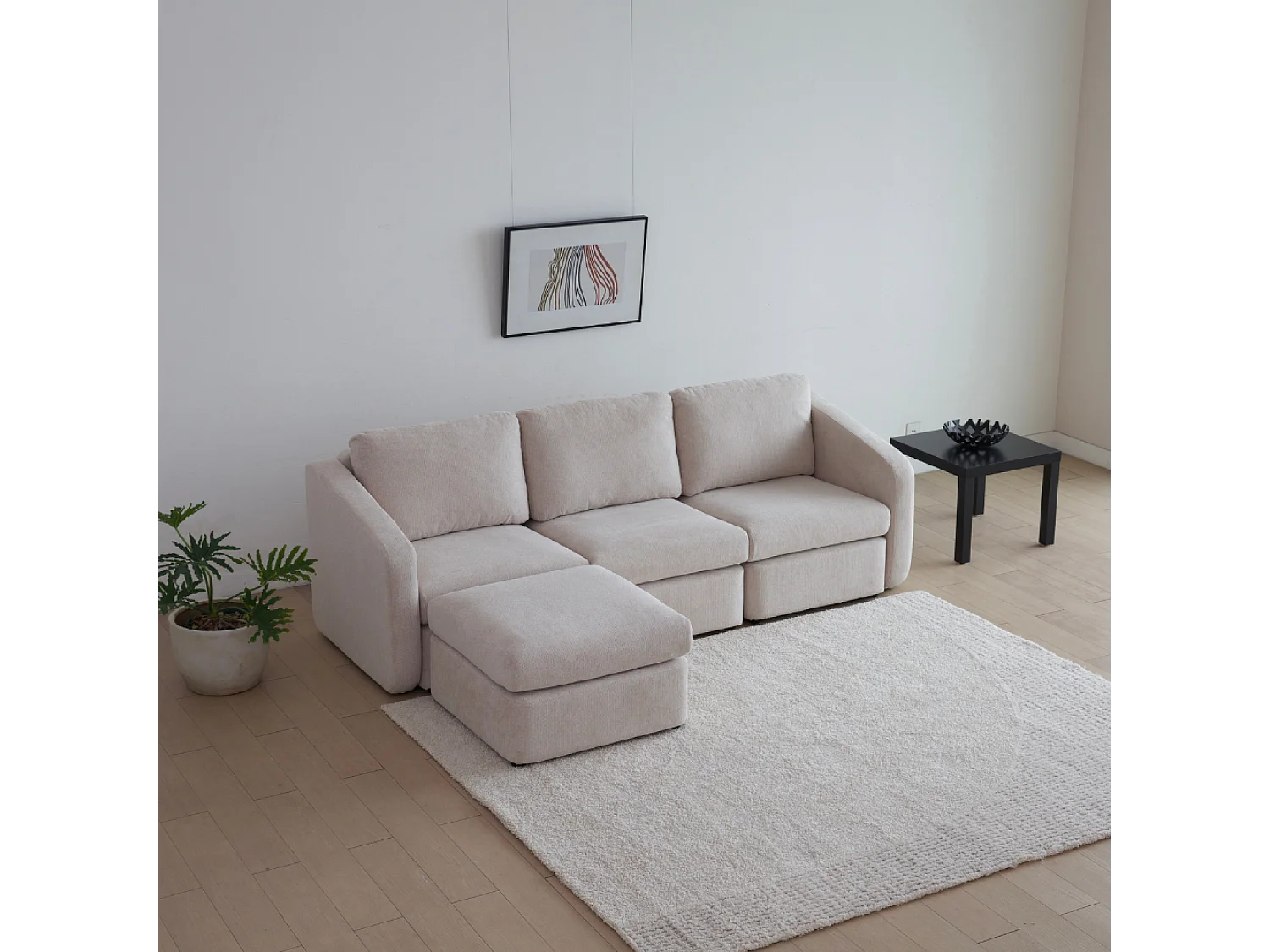 Canapé modulable 3 places beige avec pouf KONEKT