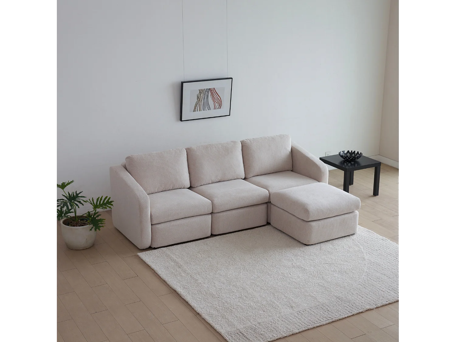 Canapé modulable 3 places beige avec pouf KONEKT