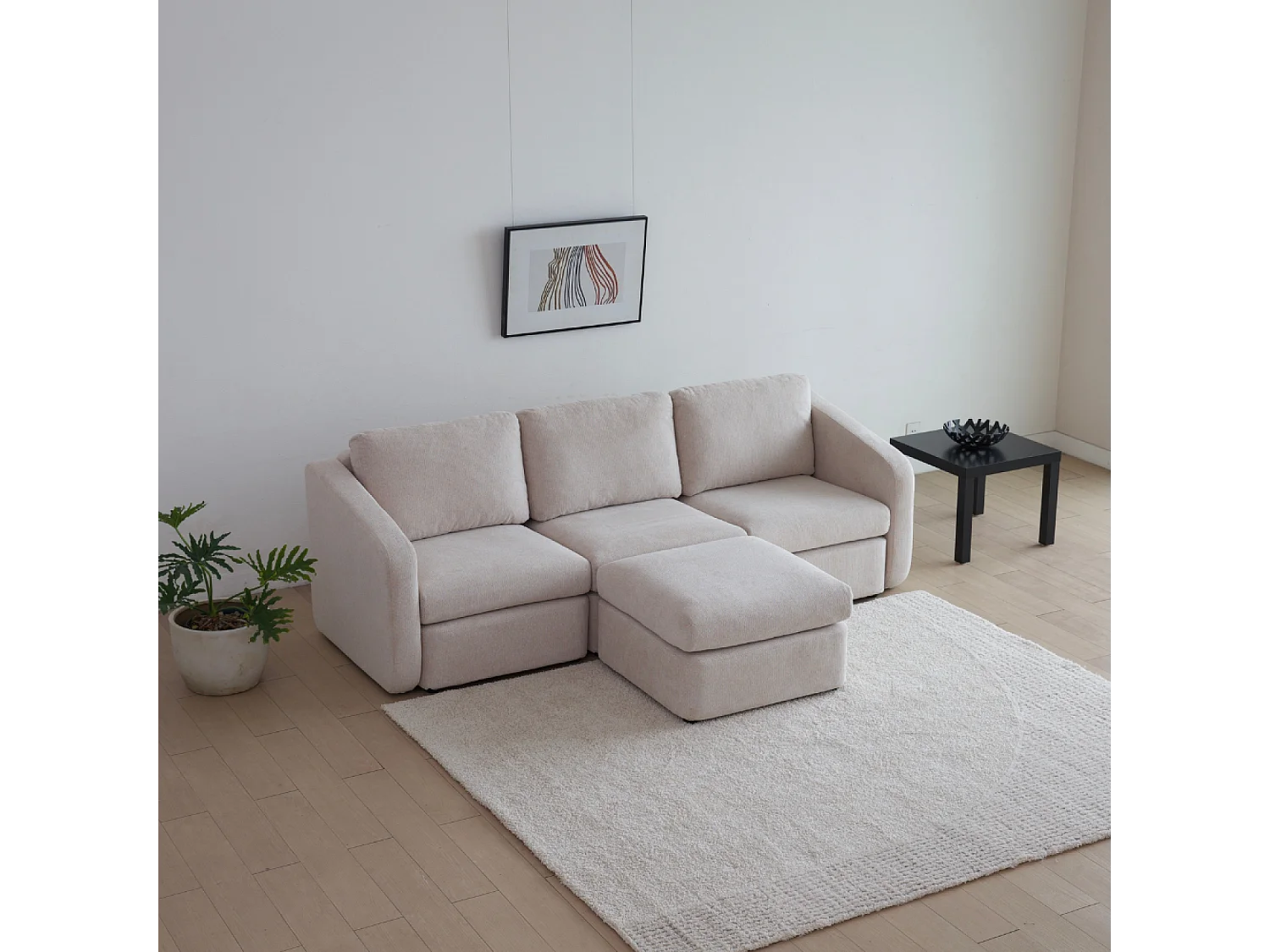Canapé modulable 3 places beige avec pouf KONEKT