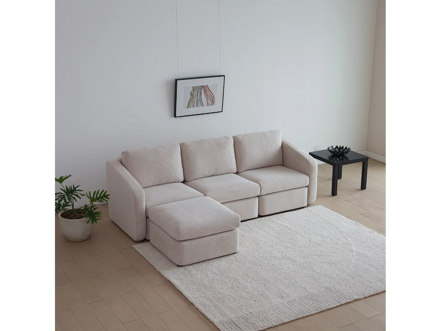 Divano Modulare 3 Posti Beige con Pouf - Design Contemporaneo e Comfort Durevole