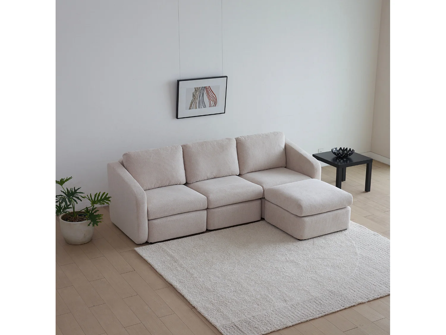 Divano Modulare 3 Posti Beige con Pouf - Design Contemporaneo e Comfort Durevole
