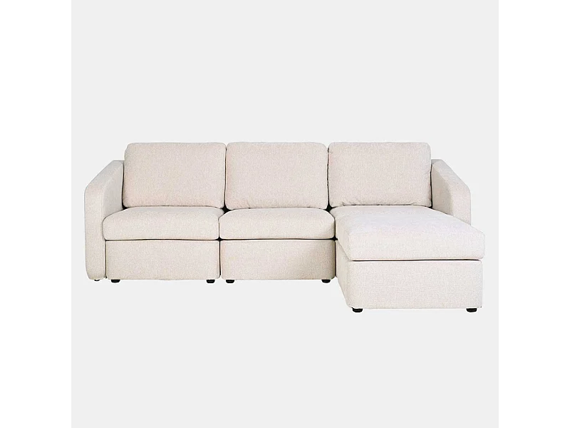 Sofá Modular de 3 Lugares Bege com Pufe - Design Contemporâneo e Conforto Duradouro