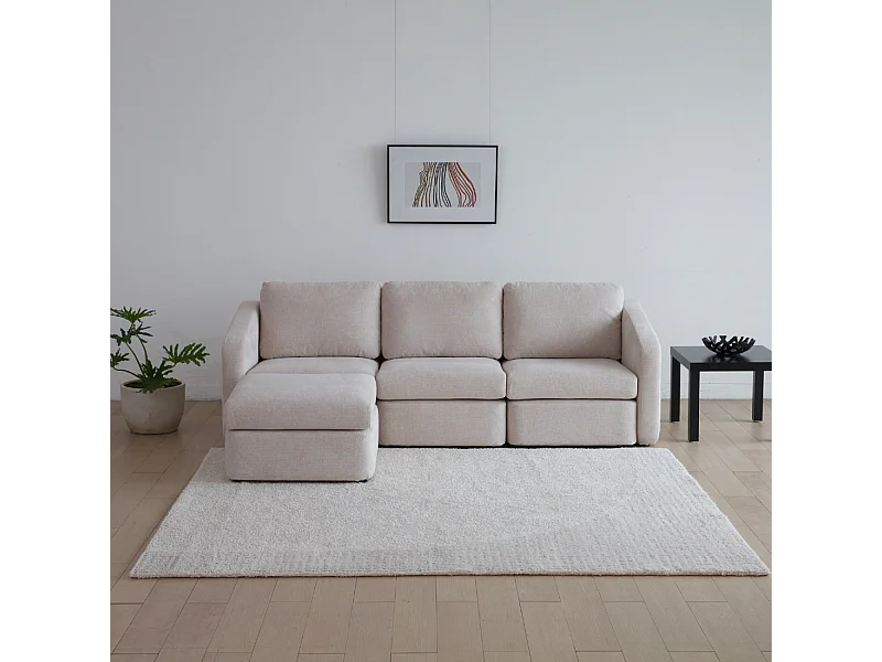 Canapé modulable 3 places beige avec pouf KONEKT