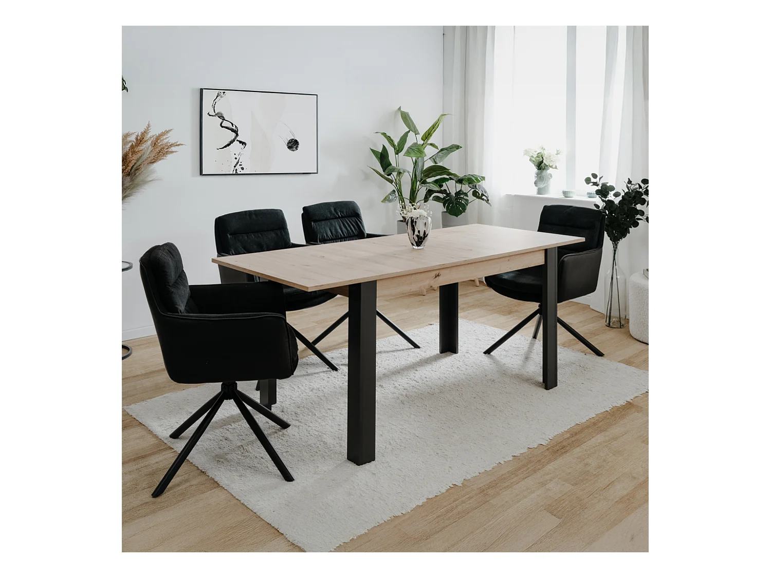 Table extensible 4 à 6 personnes chêne et noir 150x80x75 TOLOSA
