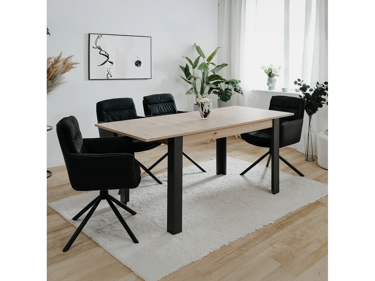 Table extensible 4 à 6 personnes chêne et noir 150x80x75 TOLOSA