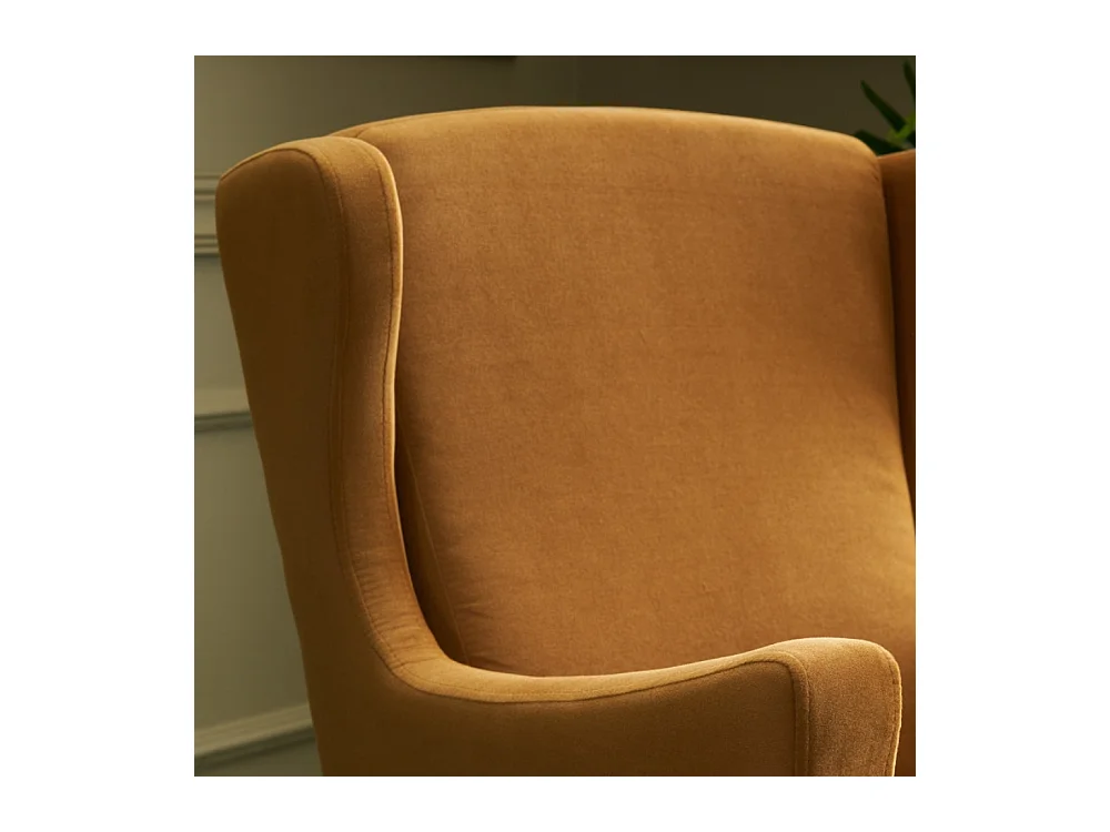Fauteuil à oreilles en velours moutarde WILLIAMS