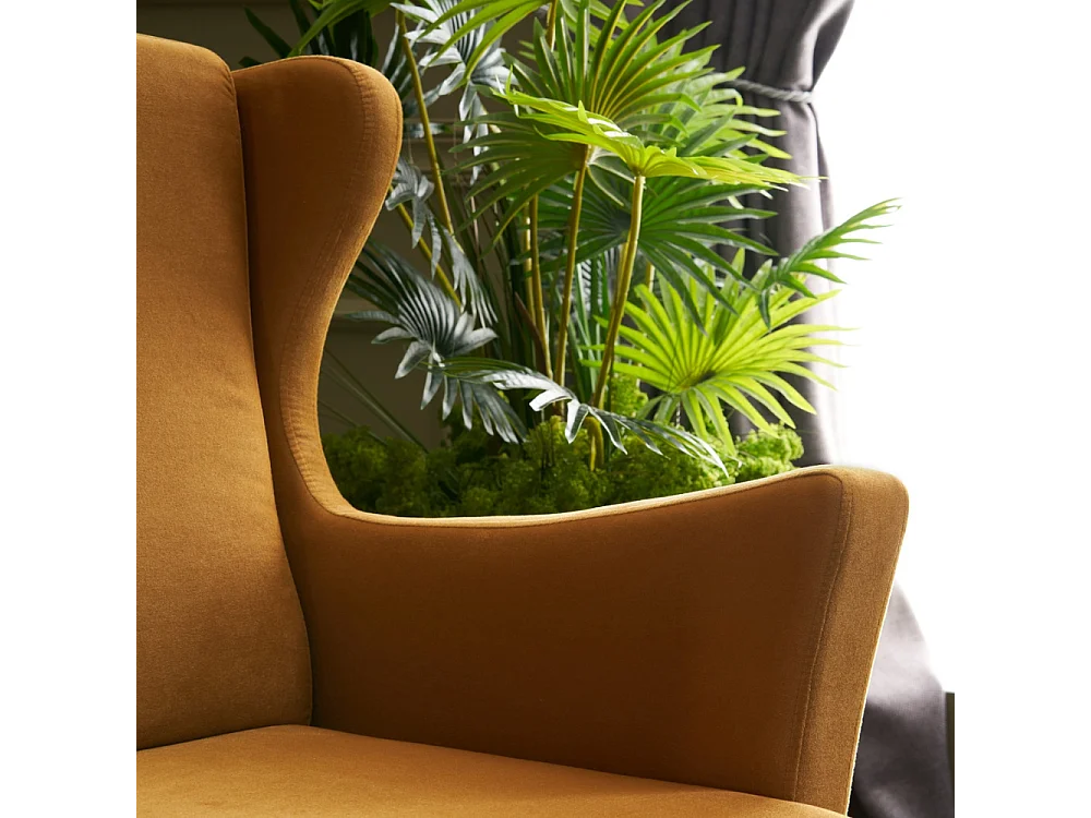 Fauteuil à oreilles en velours moutarde WILLIAMS