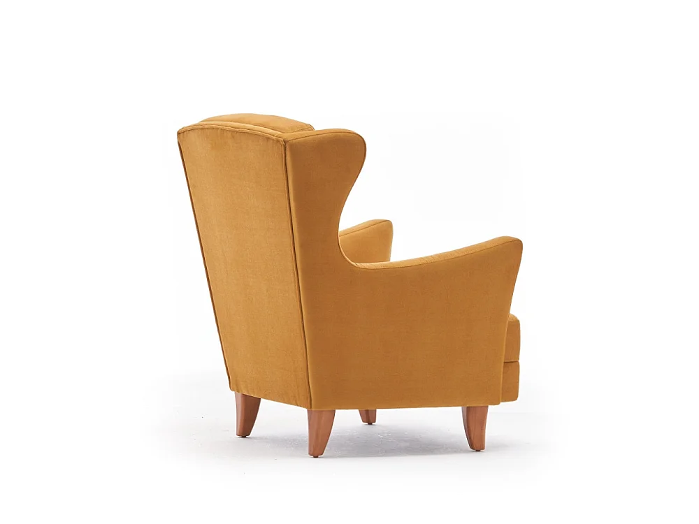 Fauteuil à oreilles en velours moutarde WILLIAMS