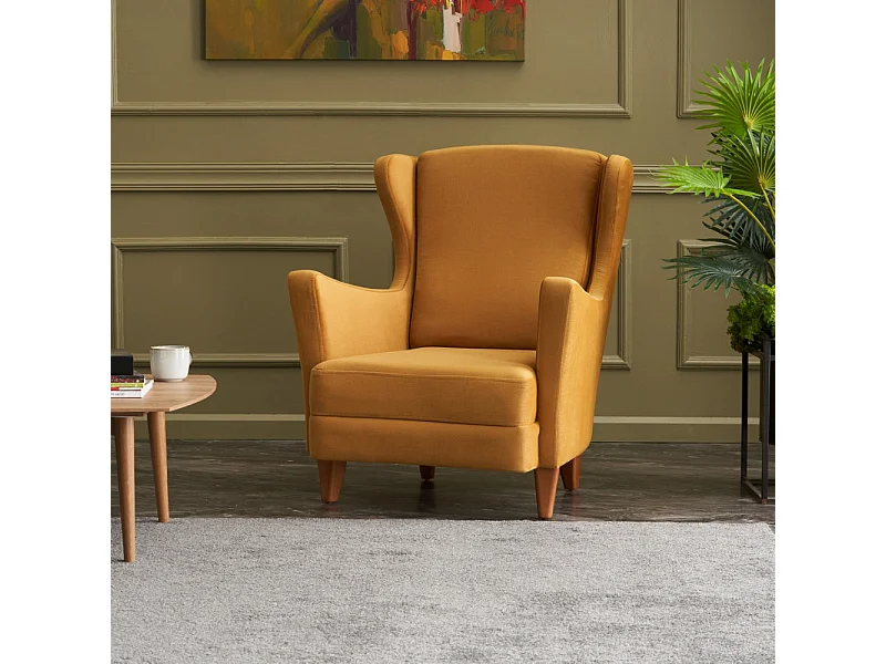 Fauteuil à oreilles en velours moutarde WILLIAMS