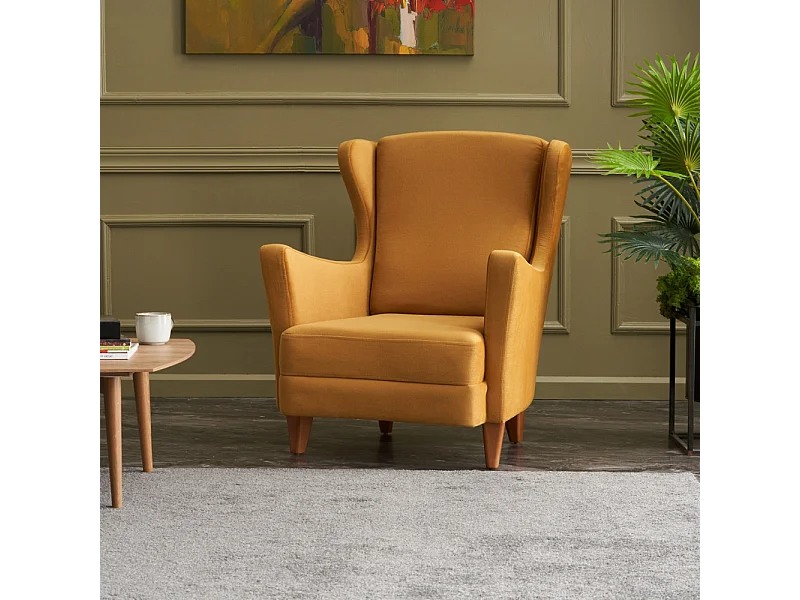 Ohrensessel aus Senfgelbem Samt - Vintage Design und Moderner Komfort