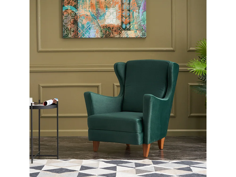 Fauteuil à oreilles en velours vert WILLIAMS