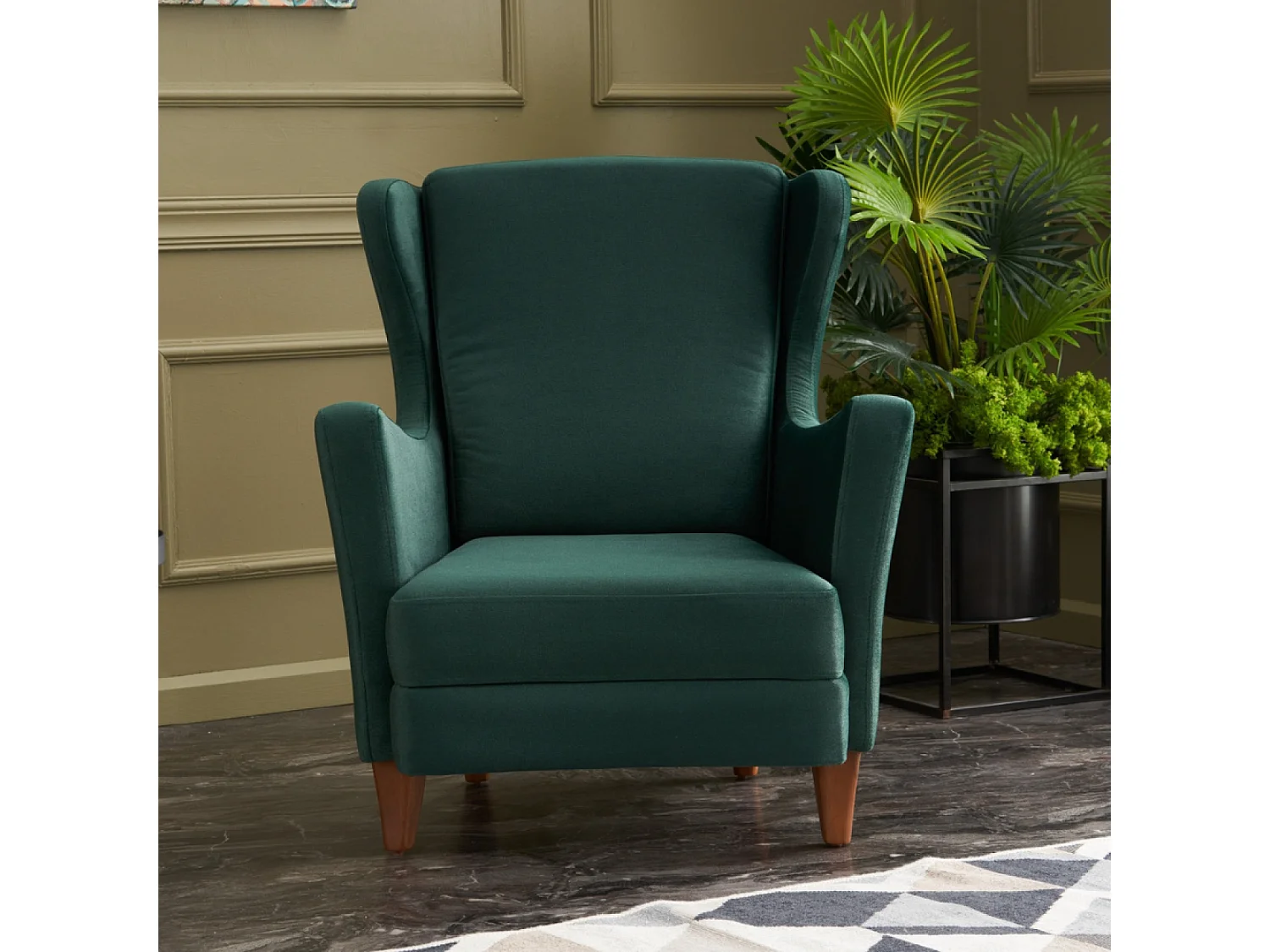 Fauteuil à oreilles en velours vert WILLIAMS