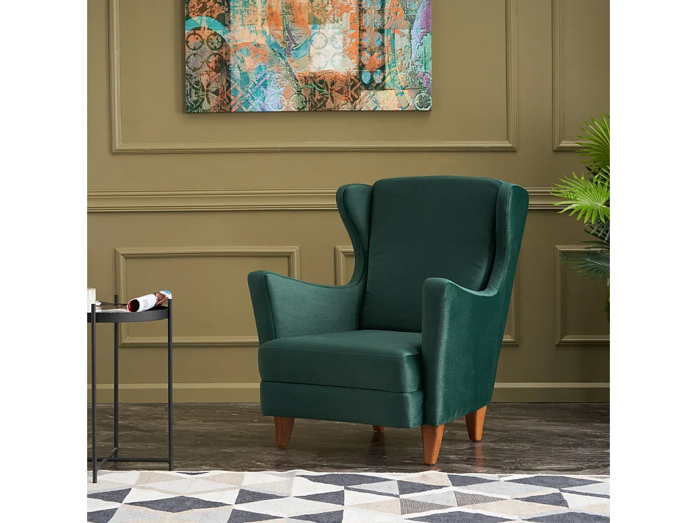 Fauteuil à oreilles en velours vert WILLIAMS