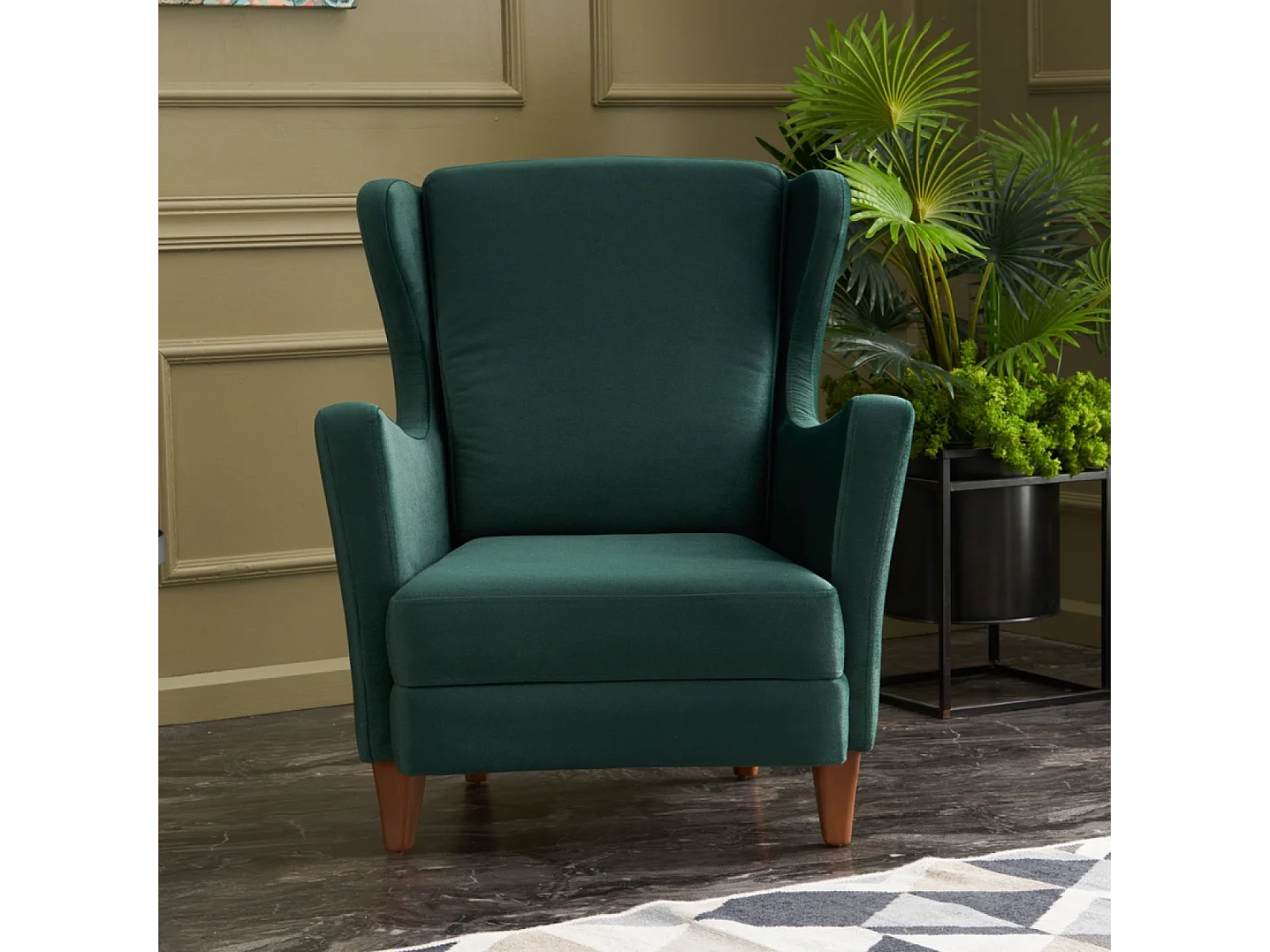 Fauteuil à oreilles en velours vert WILLIAMS