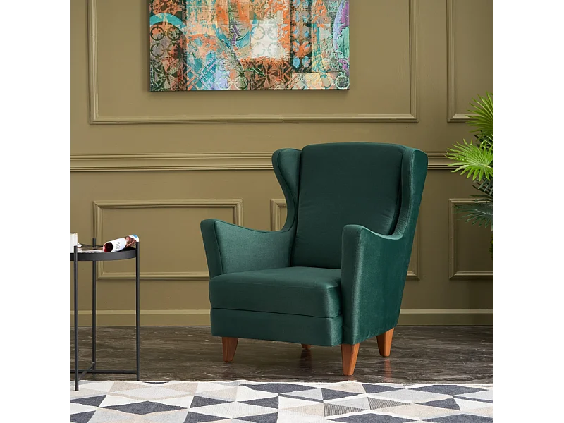Fauteuil à oreilles en velours vert WILLIAMS