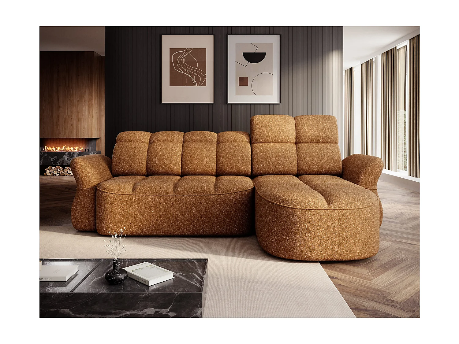 Ecksofa Sophia R/Stoffbezug/Braun