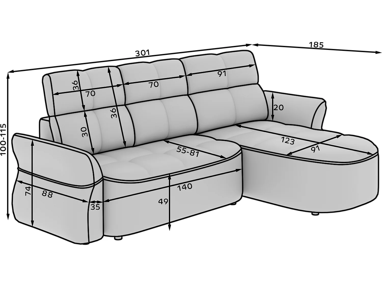 Ecksofa Sophia R/Stoffbezug/Braun