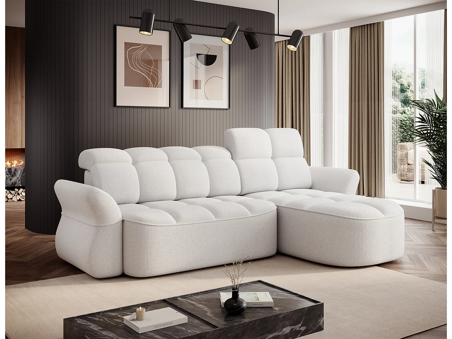 Ecksofa Sophia R/Stoffbezug/Weiss