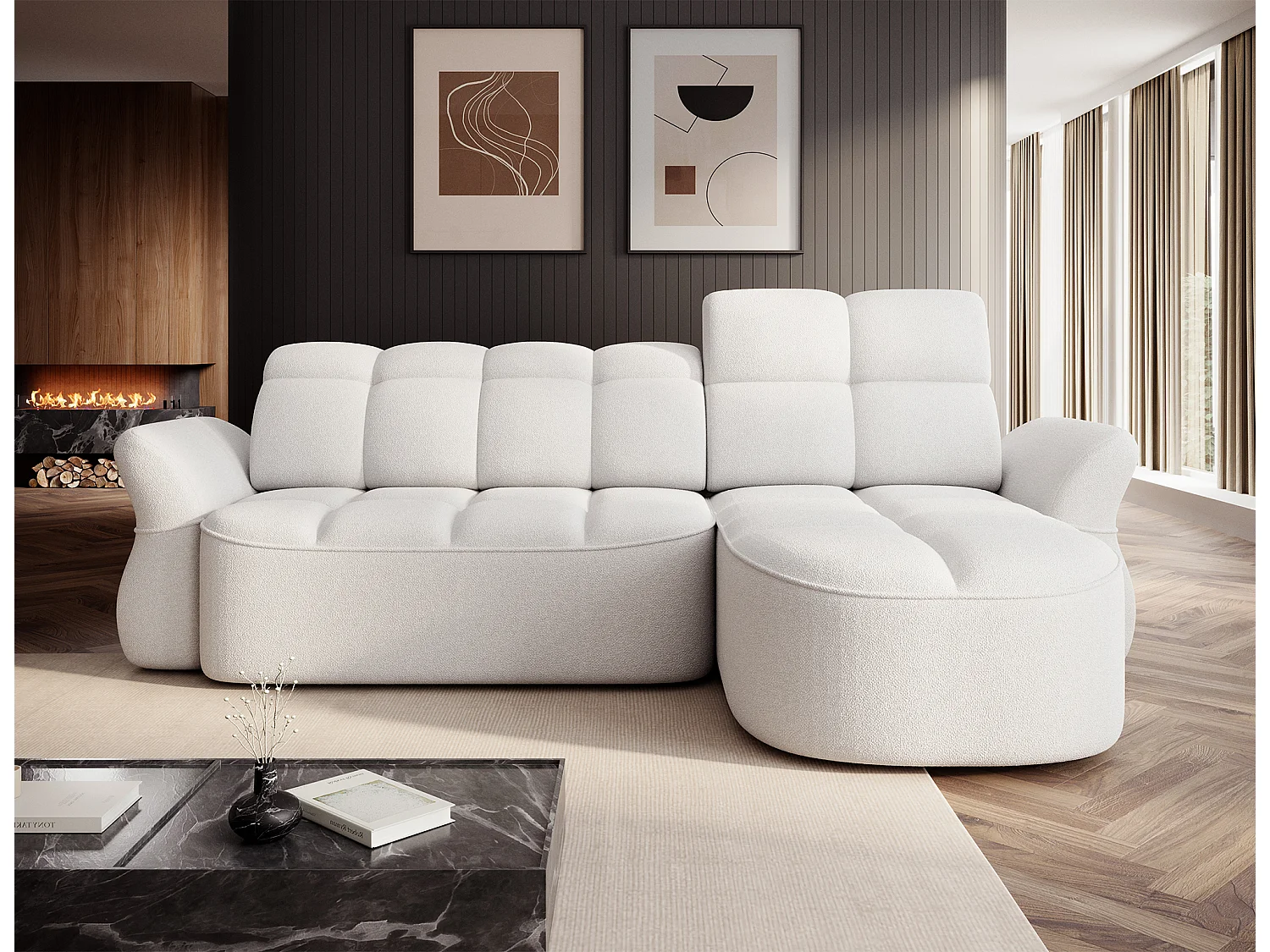 Ecksofa Sophia R/Stoffbezug/Weiss