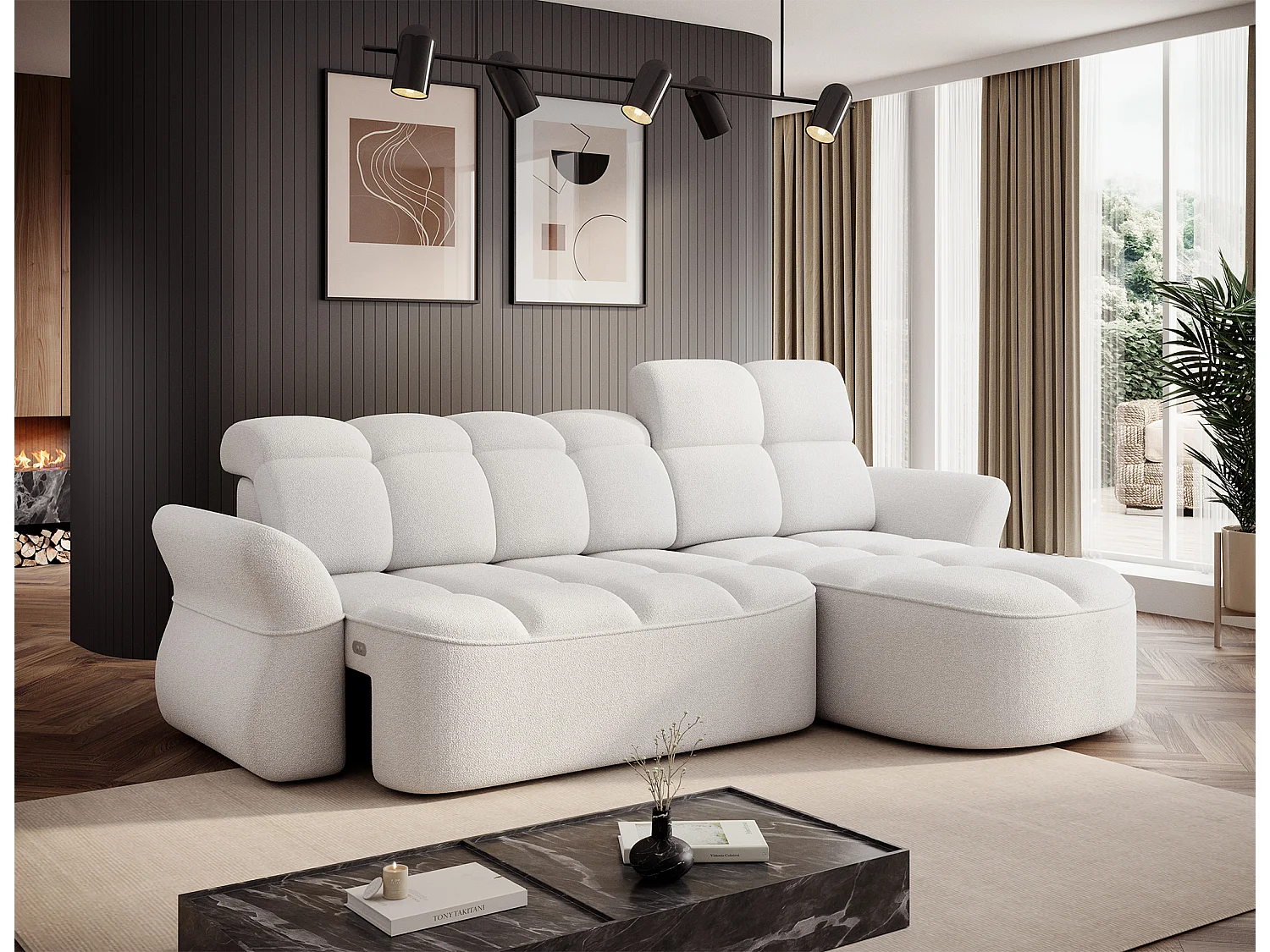 Ecksofa Sophia R/Stoffbezug/Weiss