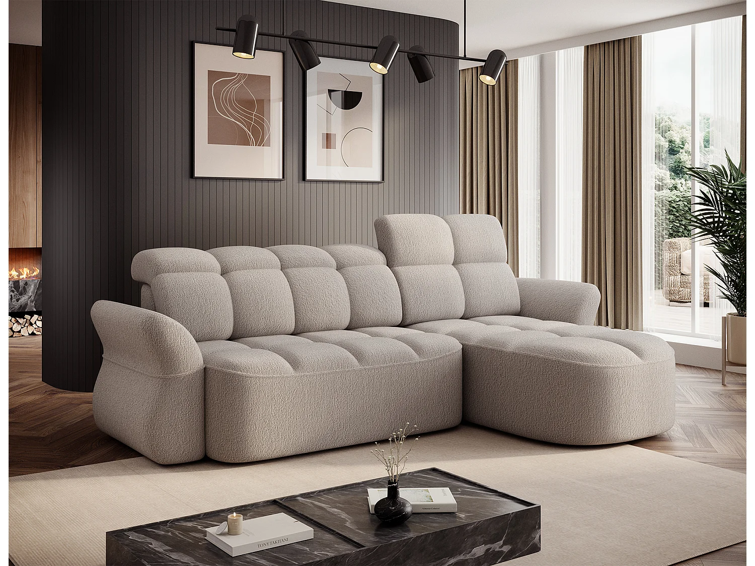 Ecksofa Sophia R/Stoffbezug-Bouclé/Braun