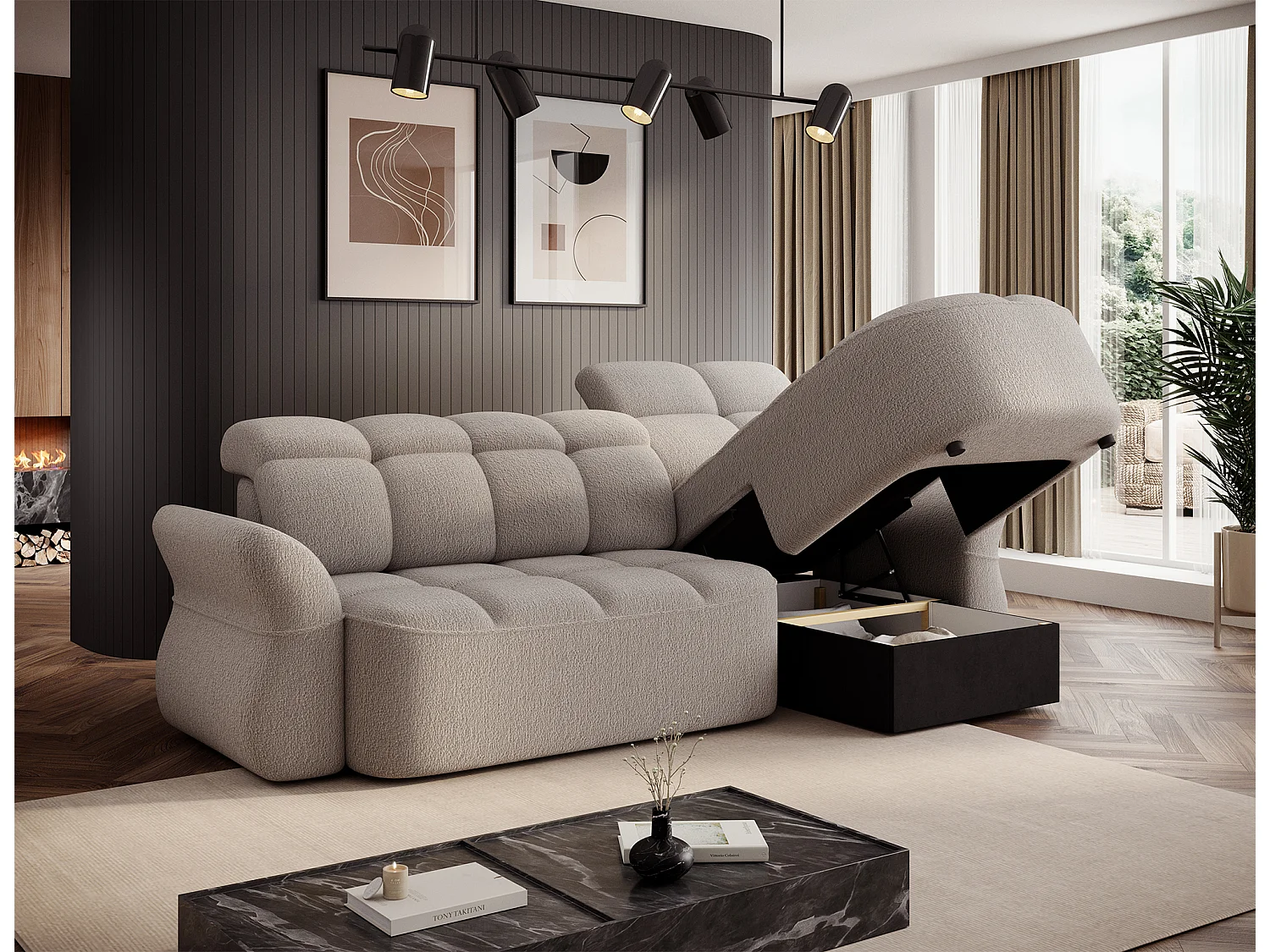 Ecksofa Sophia R/Stoffbezug-Bouclé/Braun