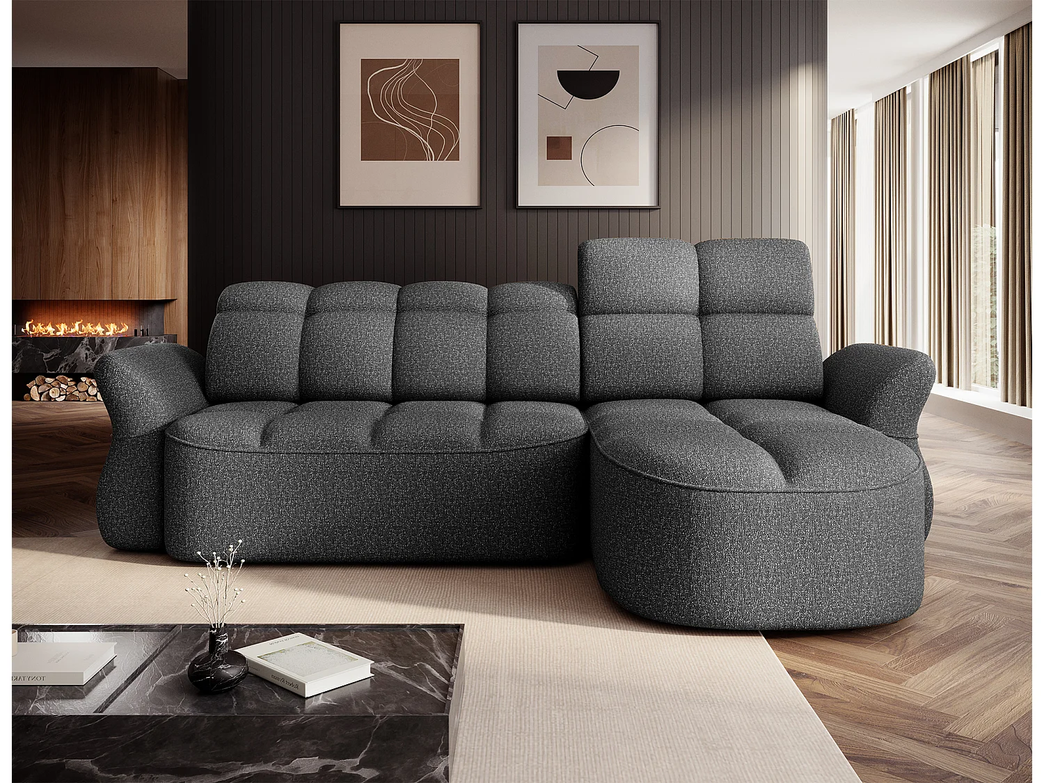 Ecksofa Sophia R/Stoffbezug/Anthrazit