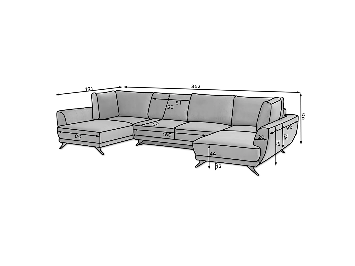 Ecksofa  London-U/Stoffbezug/Grau