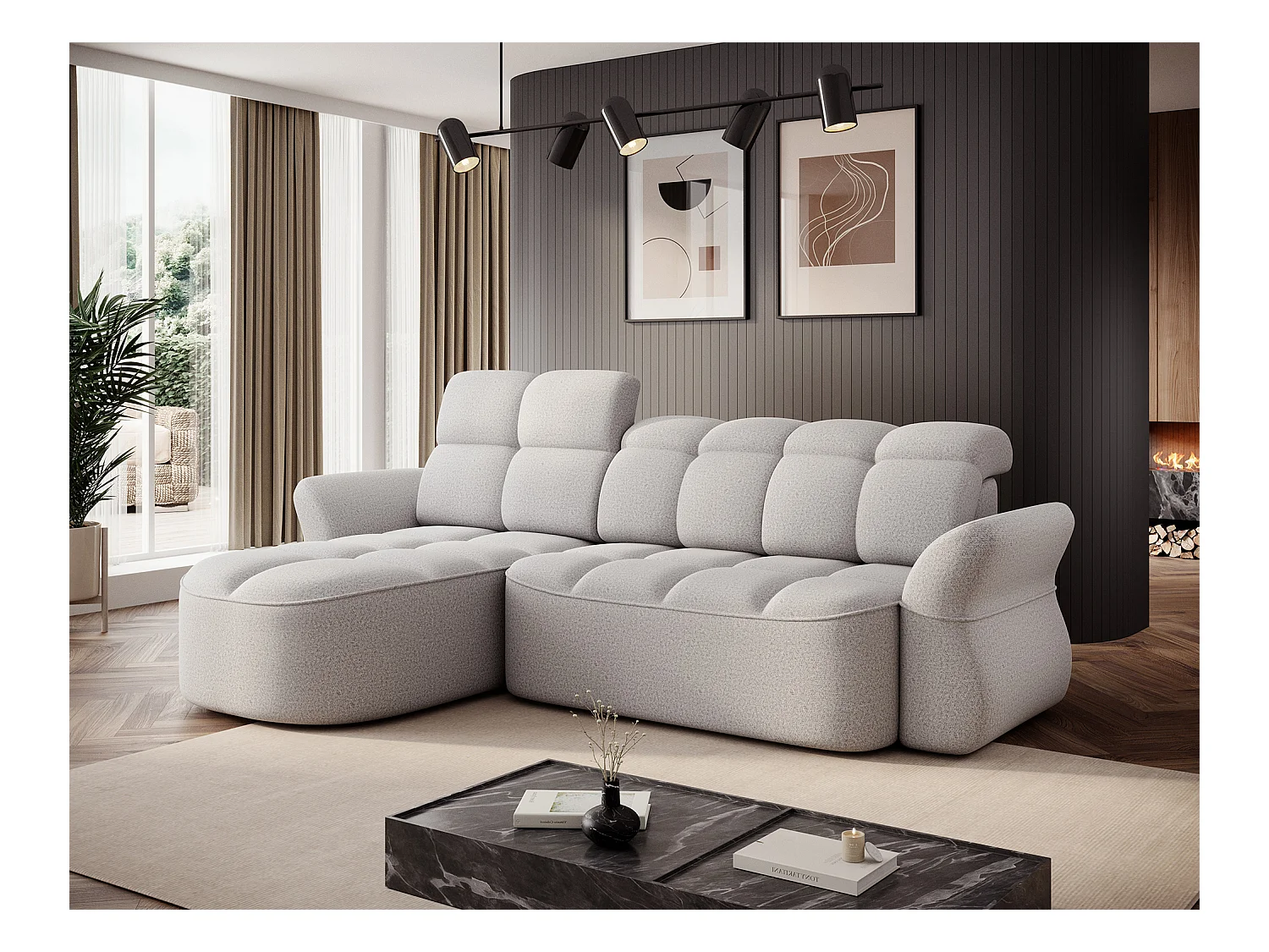 Divano d'angolo Sophia L/rivestimento in tessut/Bianco