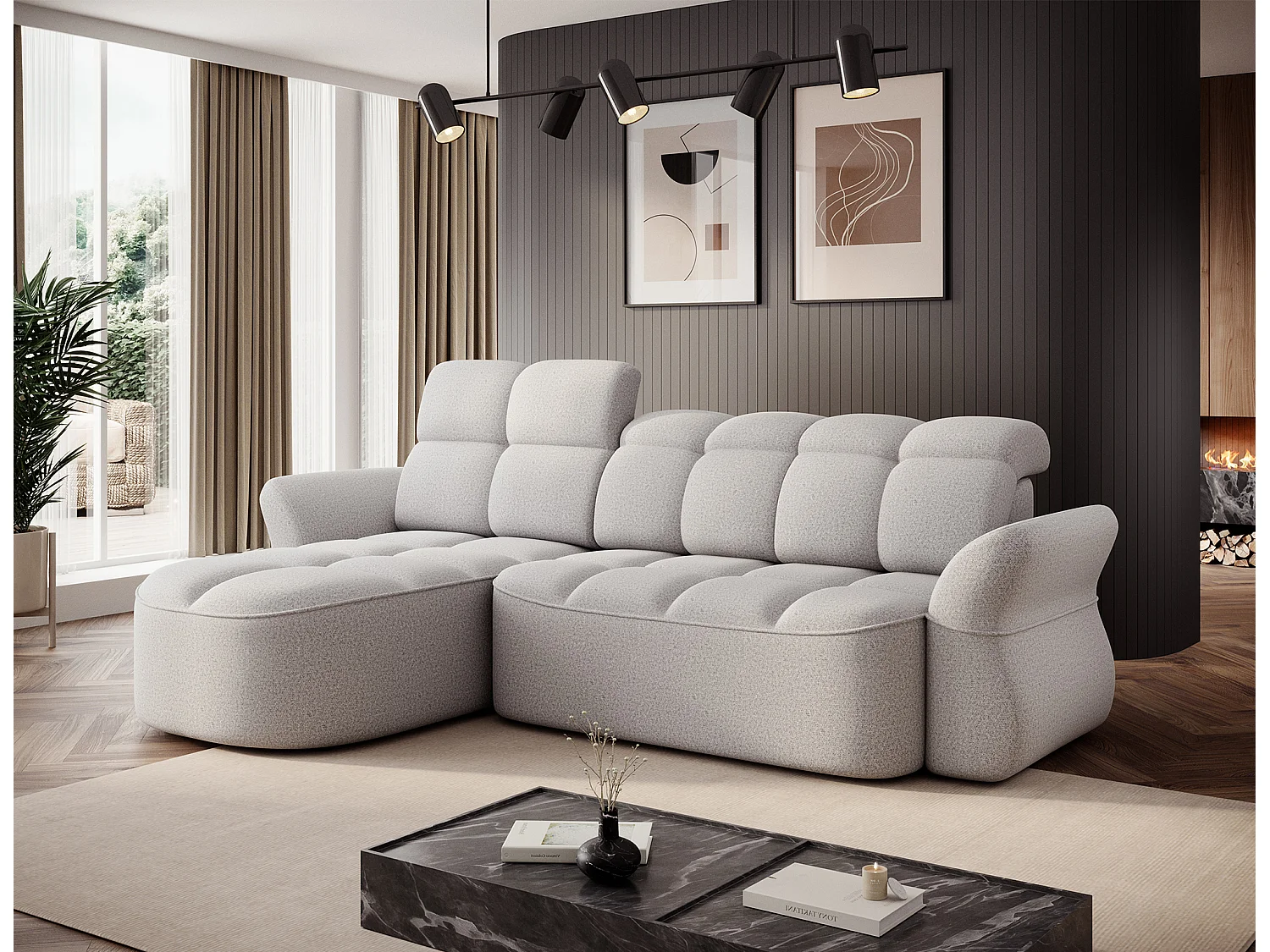 Canapé Corner Sophia L /revêtement tissu/Blanc