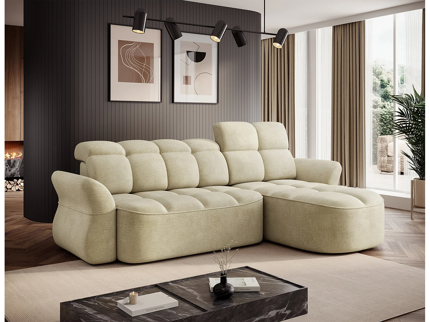 Canapé d'angle Sophia R /revêtement tissu/Beige