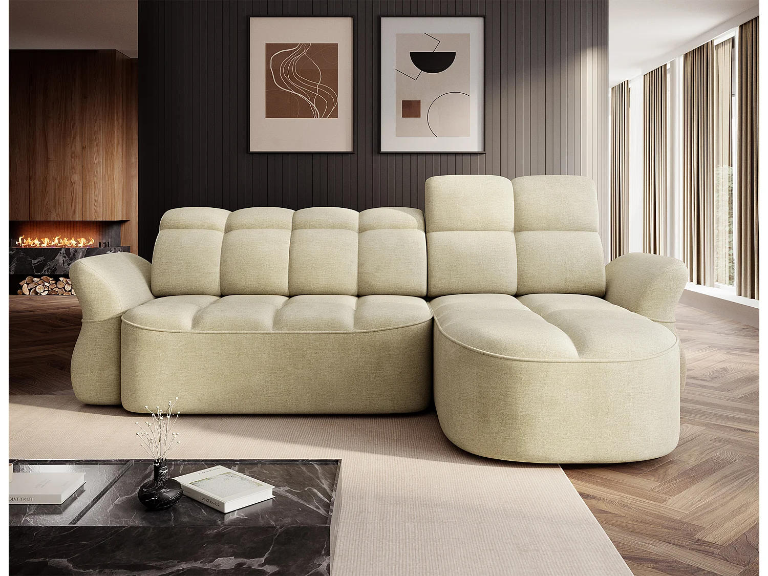 Canapé d'angle Sophia R /revêtement tissu/Beige