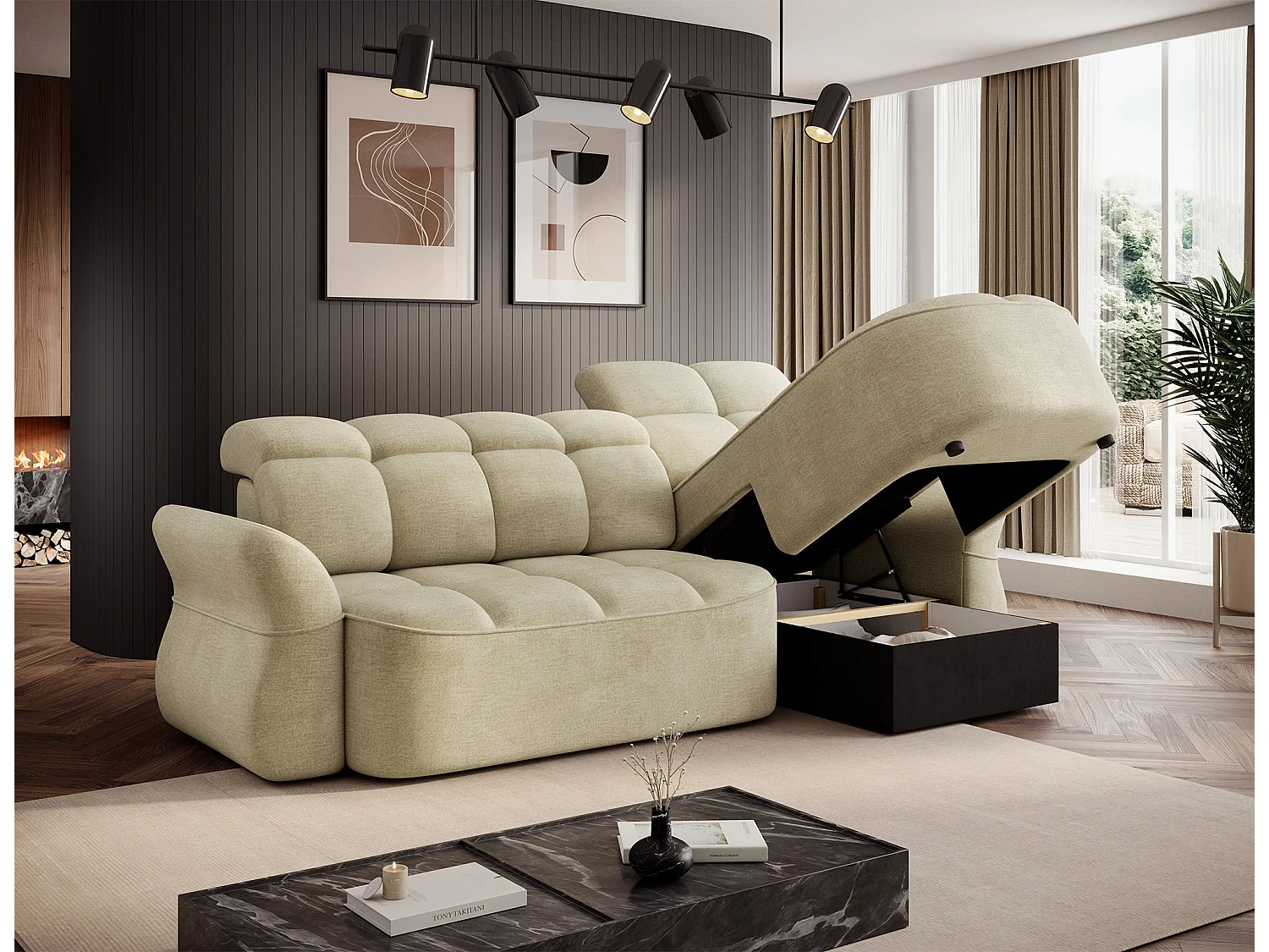 Canapé d'angle Sophia R /revêtement tissu/Beige