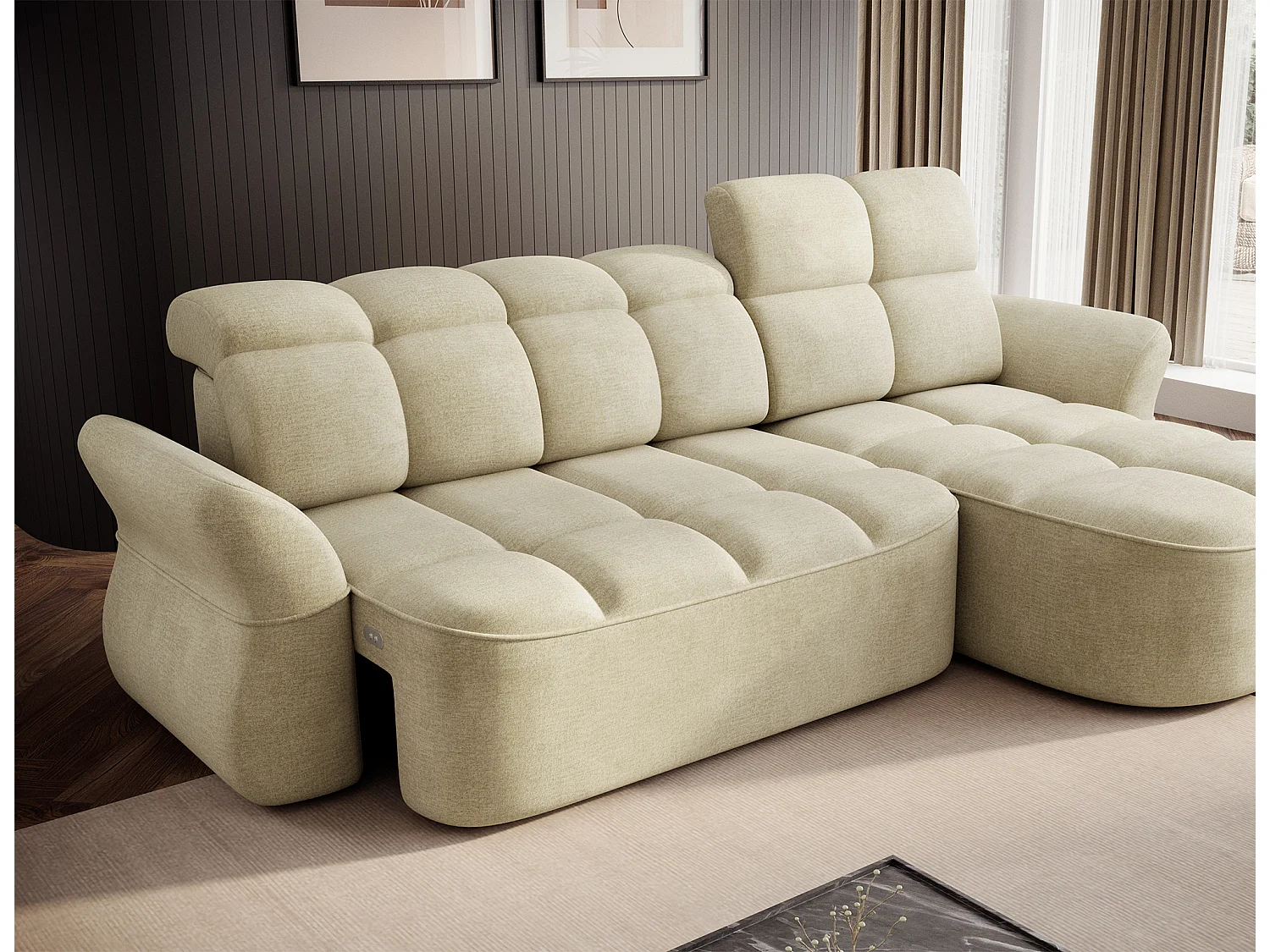 Canapé d'angle Sophia R /revêtement tissu/Beige