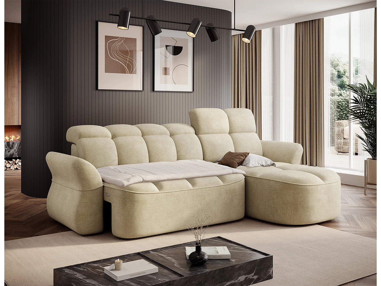 Canapé d'angle Sophia R /revêtement tissu/Beige