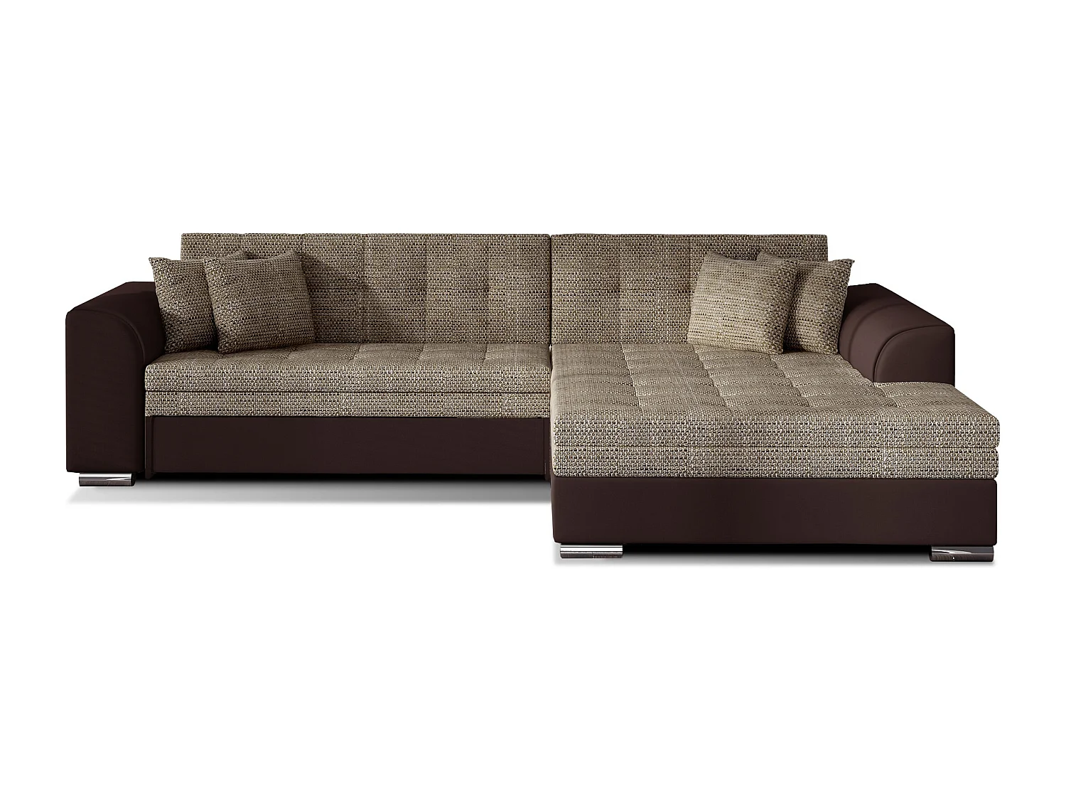 Divano d'angolo Oswald R/rivestimento in tessut/Beige&Marrone