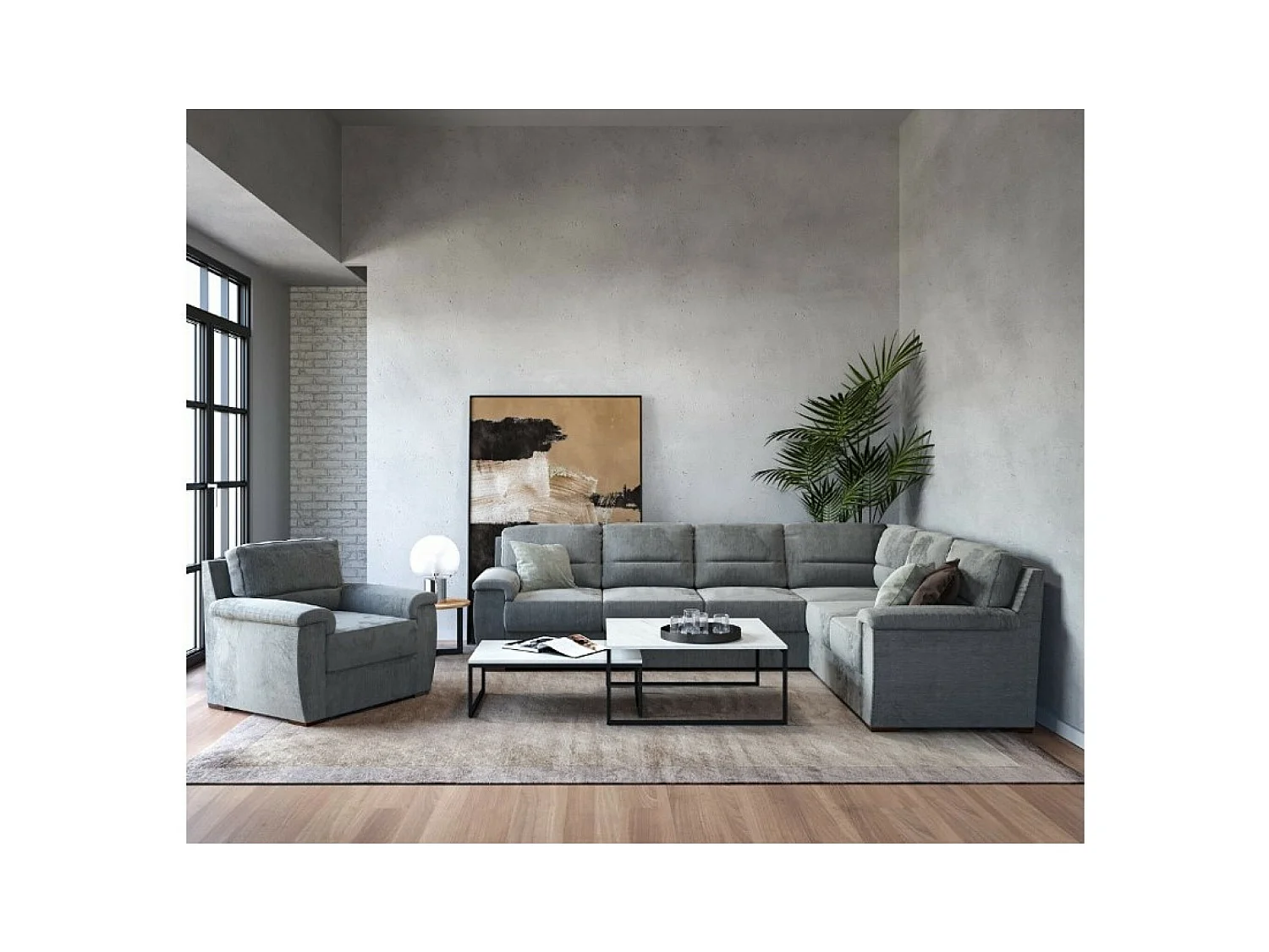 Ecksofa Kvin R/Stoffbezug/Grau